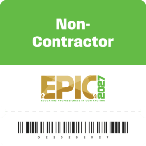 Badge displaying the label 'Non-Contractor' on a green background, with the EPIC 2027 logo and a barcode at the bottom.